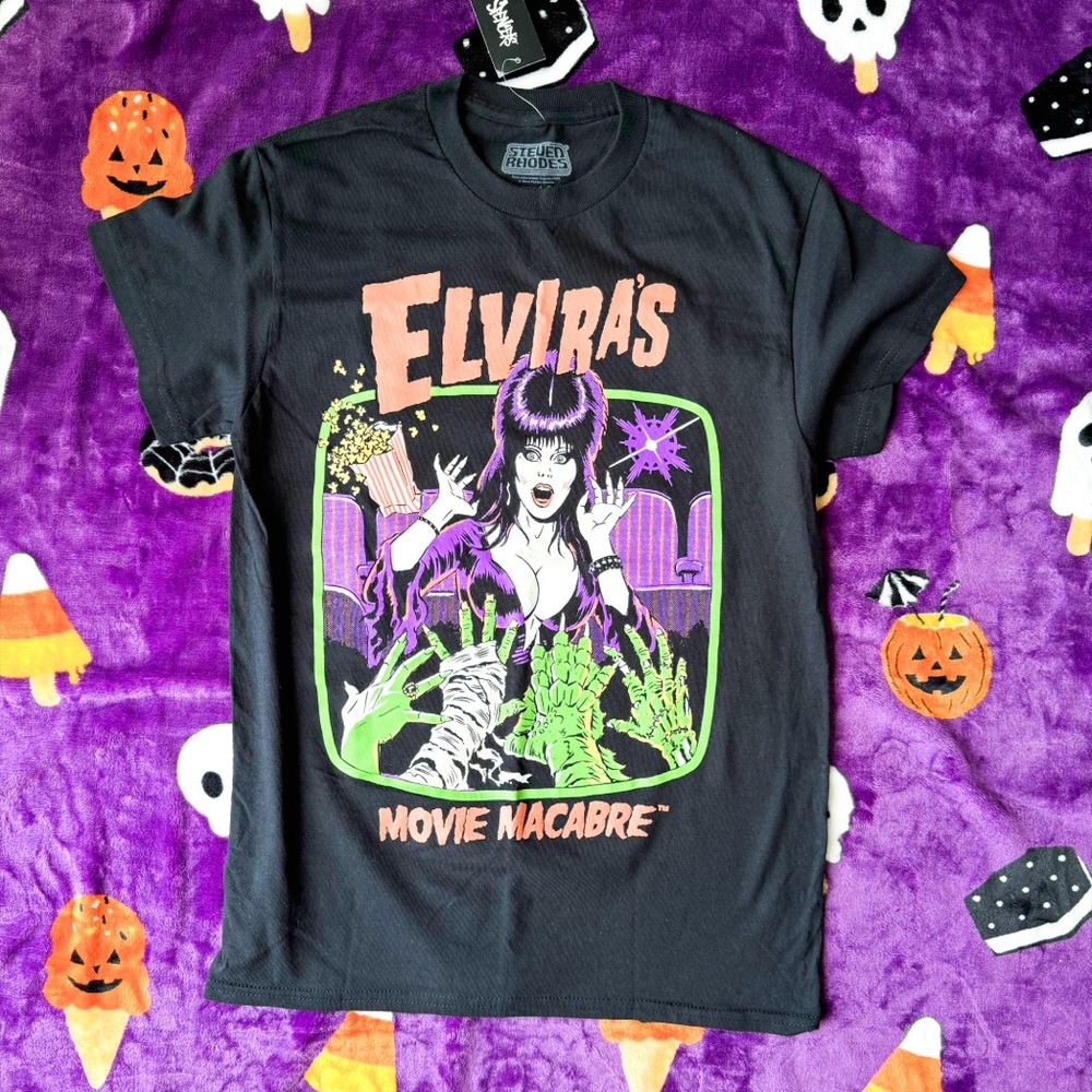 nwt steven rhodes elvira movie macabre unisex tee S sold out design horror shirt